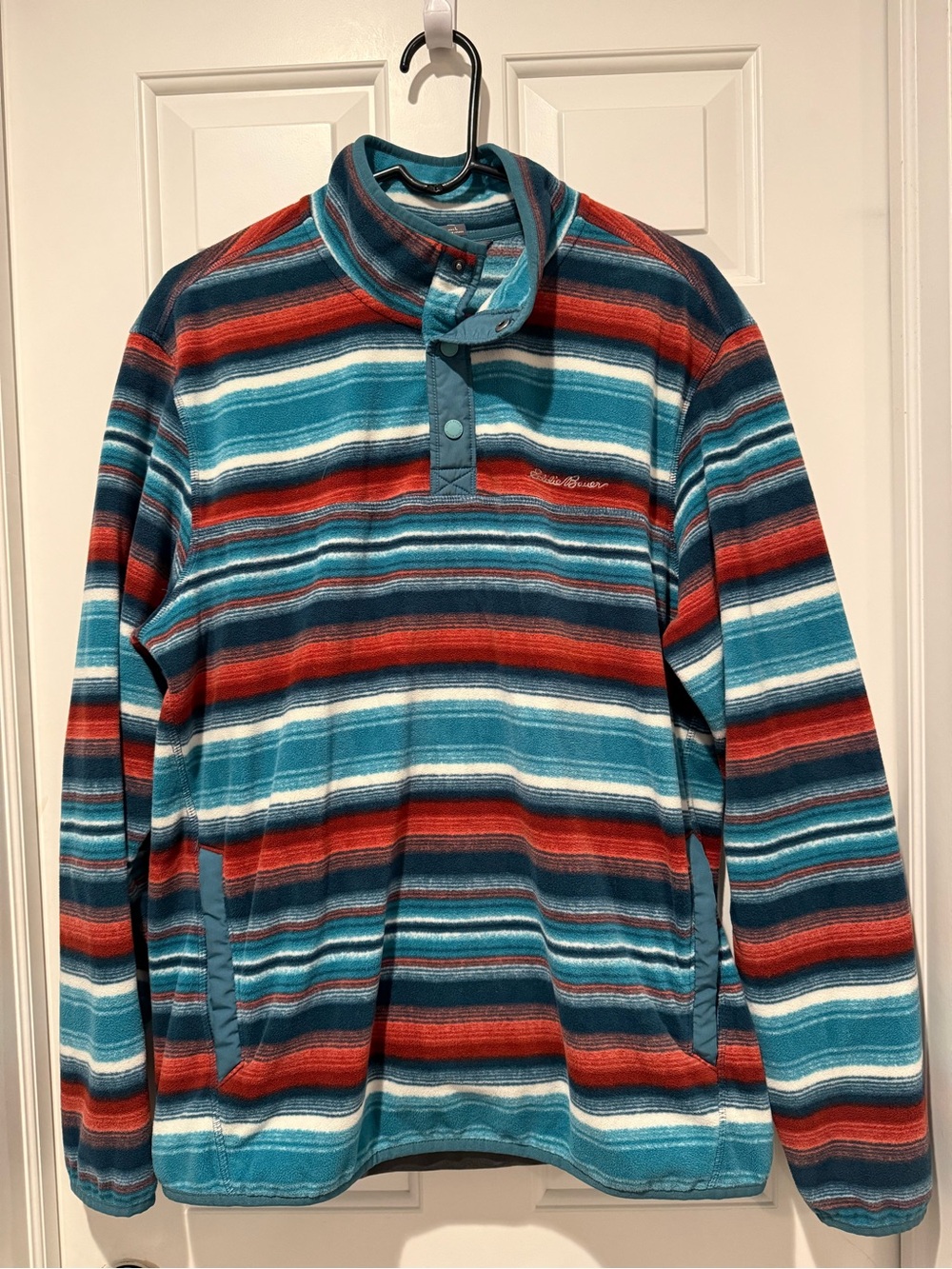 Eddie Bauer Teal, Navy & Rust Striped Fleece Pullover